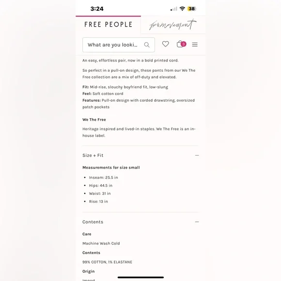 NWT FREE PEOPLE WE THE FREE Easy Peasy Printed Cord Jeans | Brown Combo $148 XS - Picture 6 of 12